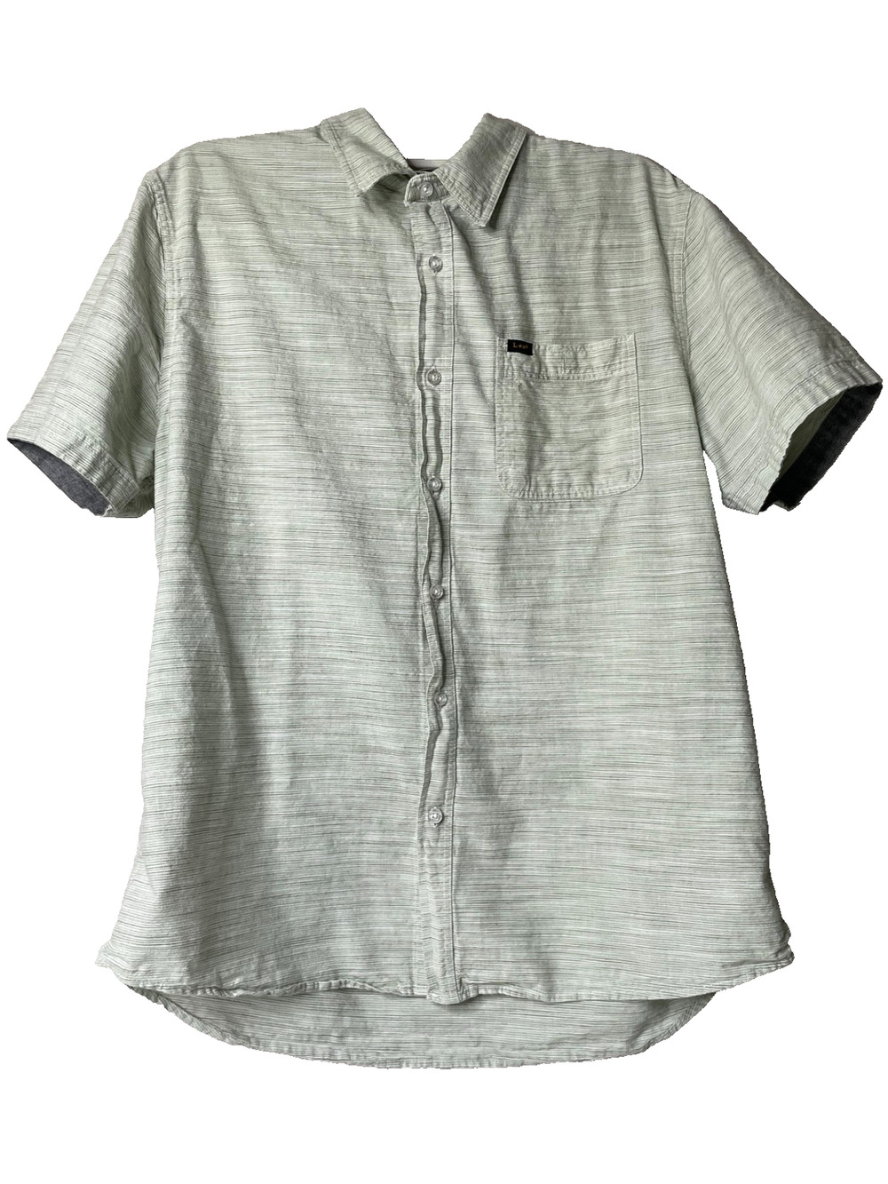 Lee Regular Fit Shirt Mens Large Green Short Sleeve Button Front 100% Cotton Poc